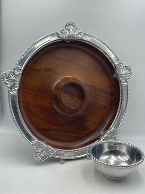 Reba: Chip & Dip Set - Wood Serving Platter w/Metal Accents & Bowl
Made in India